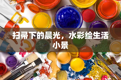 扫帚下的晨光，水彩绘生活小景