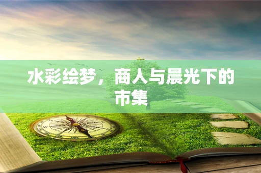 水彩绘梦，商人与晨光下的市集