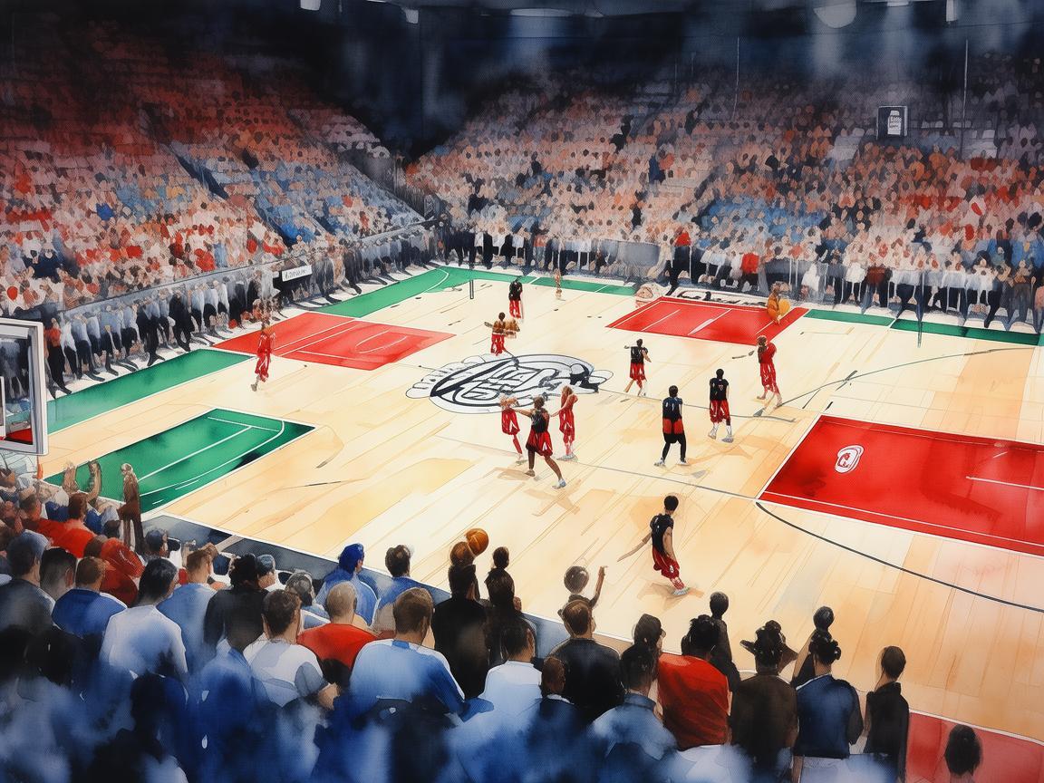 直播NBA，篮网与火箭的激情碰撞，水彩笔下的赛场风云